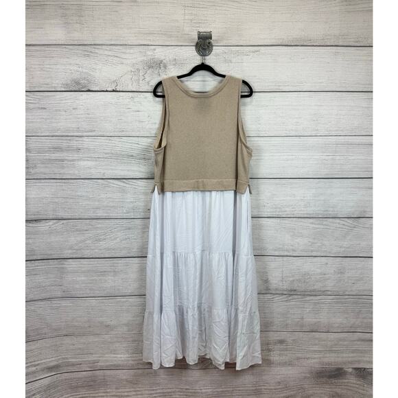 Cato Plus Size Tan & White Tiered Sleeveless Midi Dress Size 22/24W - Picture 6 of 7